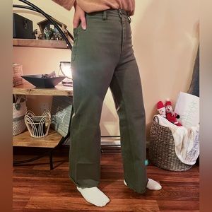 Olive Green High Waist Flare Pants